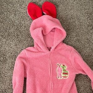 A Christmas Story Pink Fuzzy Hooded Onesie